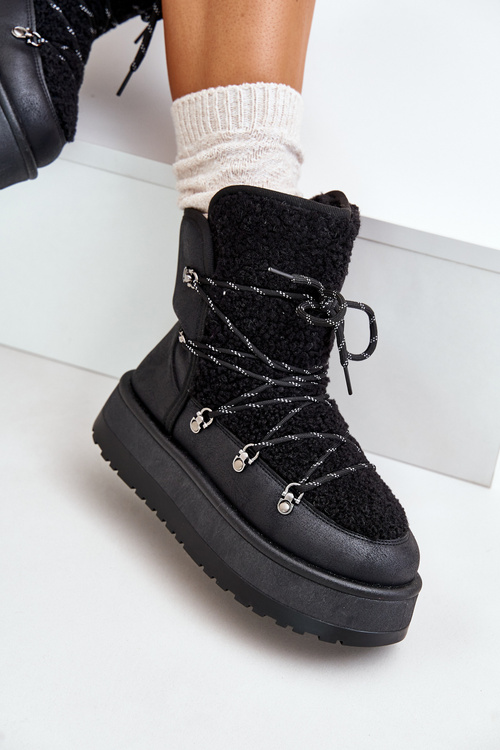 Women's Snow Boots On Platform With Lacing Black Riaviana