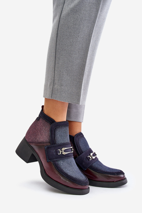 Leather Women's Boots On Thick Heel With Decoration Maciejka A6747-23 Burgundy-Naval Blue