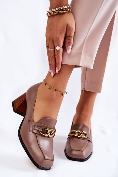 Leather Pumps With Chain Laura Messi 2514 Beige