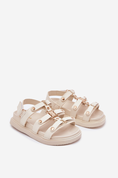 Girls Sandals With Golden Detail Beige Lunessa