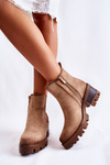 Warm women's boots with a zipper Beige Lenaris