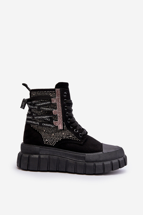 Trampki Damskie Wysokie Masywna Platforma Czarne Wonise EV-337