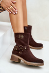 Women's Ankle Boots On Low Heel With Buckles Brown Zudra