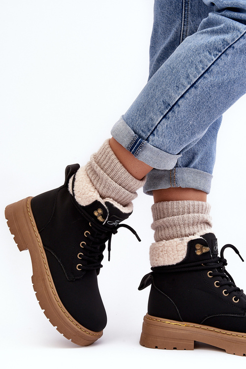 Women's Leather Trappers with Fur Black Lynnvia