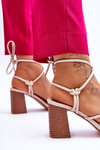 Women's Leather Sandals On Heel Beige Seyna