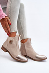 Women's Ankle Boots with Flat Heel and Zip Beige Loratie