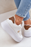 Eco Leather Sneakers On Platform With Golden Detail White-Brown Zingie