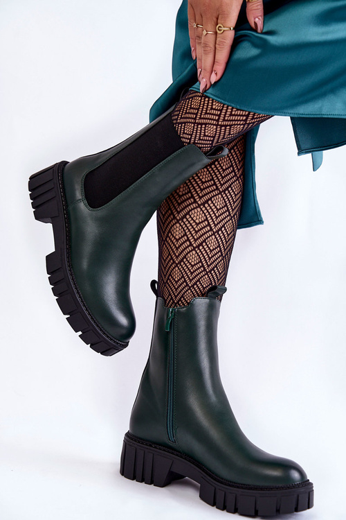 Leather Women's Boots On The Platform Green Bente