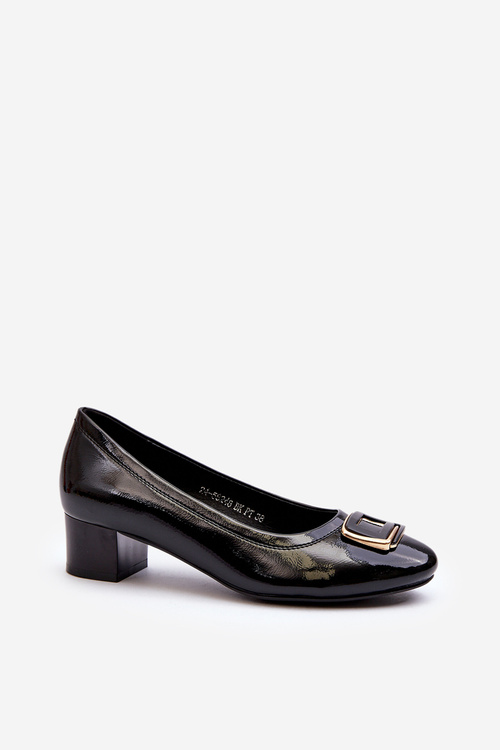 Black Patent Court Shoes with Ornament Enollia