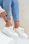 Eco Leather Sneakers With Embellishments White-Gold Enalirae