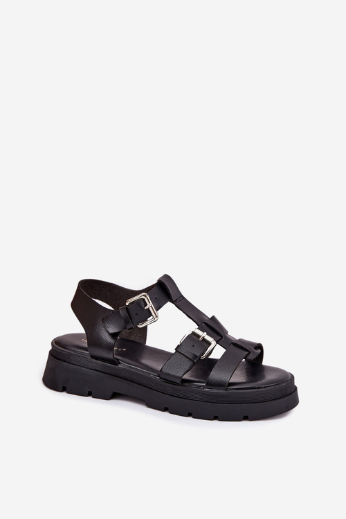 Ladies Eco Leather Sandals With Buckles Black Jeneliena