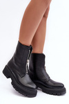 Leather Boots With Flat Heel And Zip Black Vimal