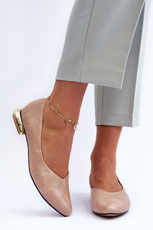 Leather Ballet Flats with Flat Heel Beige Vaani