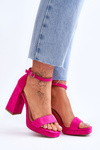 Fashionable Suede Square Heel Sandals Fuchsia Merila