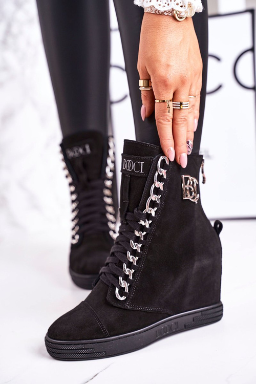 Women’s Suede Wedge Sneakers BOOCI 2222/066/s Silver Chain Black