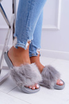 Women's Flip Flops With Fur Grey Fur