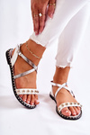 Fashionable Women's Sandals With Rhinestones White and Silver Camalisa