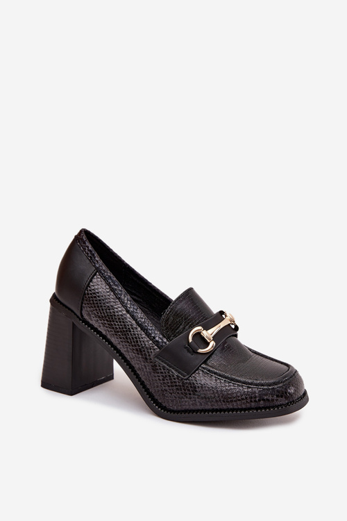 Women's Low Shoes with Heels with Embossing and Gold Detail Black Novella