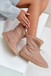 Women's Snow Boots With Drawstring Lined With Sheepskin Beige Vamidra