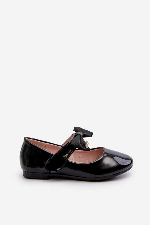 Children's patent leather ballerina flats with bow and Velcro black cat