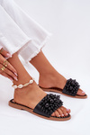 Women's Flat Sandals With Decorative Beads Black Aricca