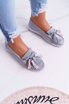 Women's Leather Suede Fringed Moccasins Grey Batist