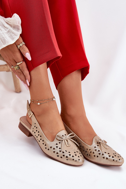 Perforated Ballerinas With Open Heel Gold Navinnia