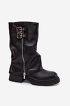 Women's Boots with Turned Shaft Lined with Buckles Black Salarie