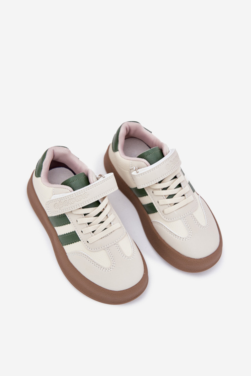 Dziecięce Sneakersy Na Platformie Beżowo-Zielone Sopiaella
