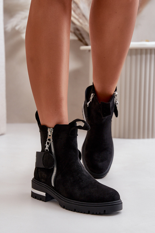 Women's warm boots with a zipper Black Calvaro