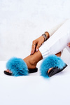 Slippers With Natural Fur Blue Naturis