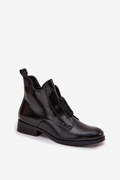 Patent Leather Insulated Women's Boots With Decorative Detail S.Барски HY52-525 Black