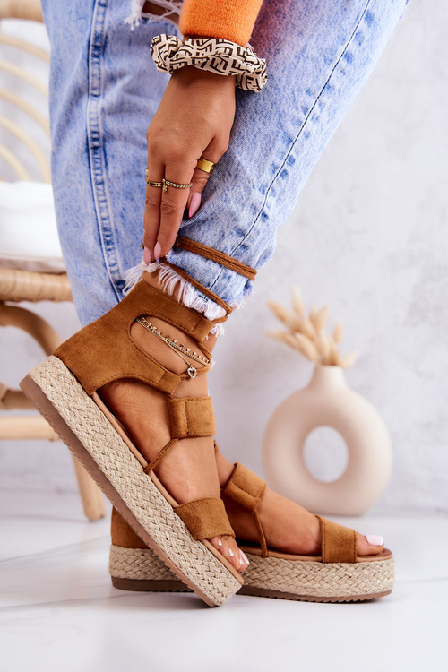 Espadryle Platforma Wiązane Camel Fuerta