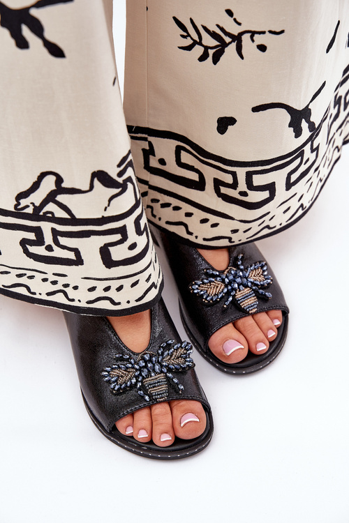 Sandały Płaskie Połyskujące Z Ozdobą Damskie Russona