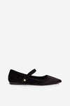 Velvet Ballerinas With Strap And Golden Detail Black Gisanne