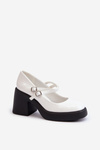 White patent leather pumps on chunky heel Halmina