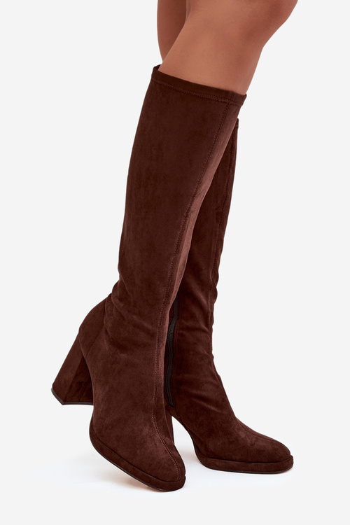 Women's Boots with Stitching on Block Heel Brown Brivana