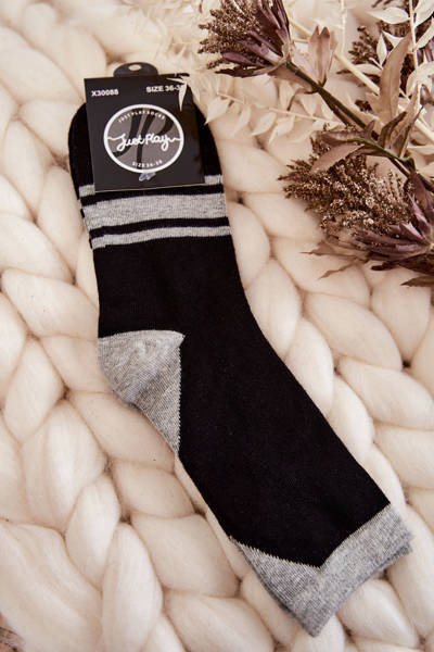 Women's Two-Color Socks With Stripes Black and Grey