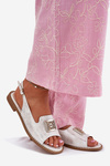Elegant Women's Sandals On Flat Heel With Decoration S.Barski KV51-082 Silver