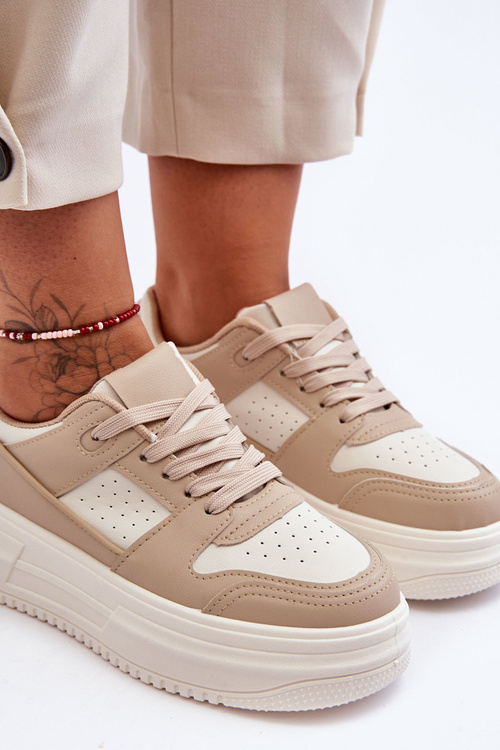 Women's Leather Sport Shoes On Massive Platform Beige Belisso