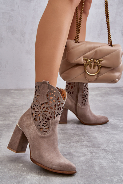 Suede Openwork Boots Lewski Shoes 3264 Bright brown