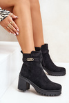 Women's Heeled Boots Eco Suede Insulated Zip Black Laonora