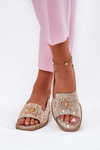 Leather Sandals With Decoration On Flat Heel S.Barski KV51-096 Gold