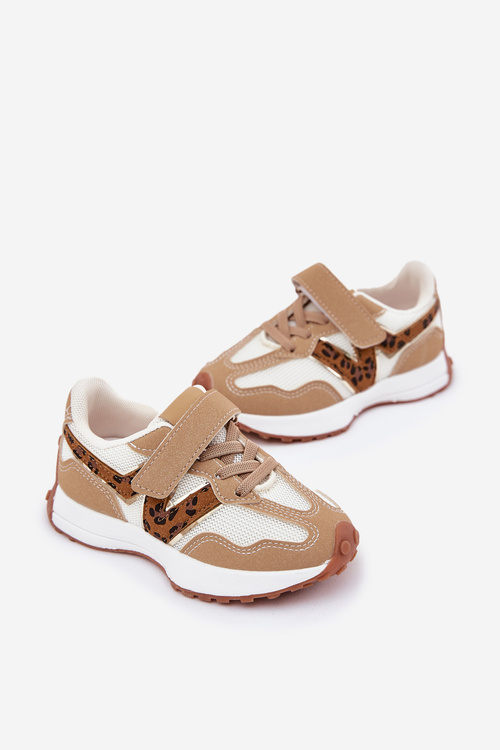 Children's Velcro Sneakers Leopard Print Dark Beige Tezzu