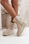 Zazoo 60512 Women Leather Ankle Boots With Zipper Insulated With Felt Light Beige