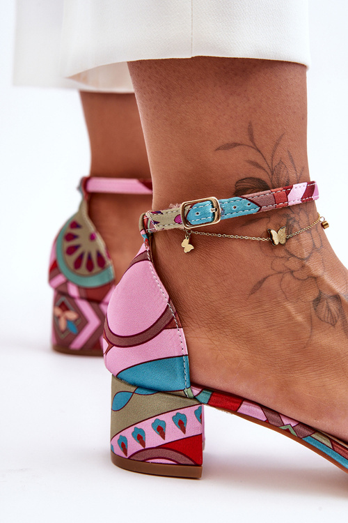 Patterned Heels Satin Sandals Mix Pink Inspire Me!