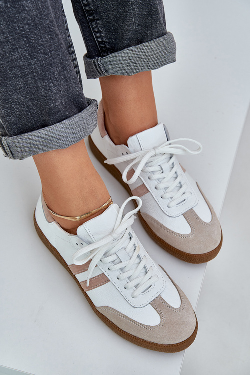 Zazoo N1068 Leather Low Sneakers Women Beige