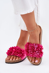 Ladies Slippers On Cork Sole With Flowers Fuchsia Ferenza