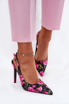 Embellished High Heels Sandals With Roses Black Vevessa