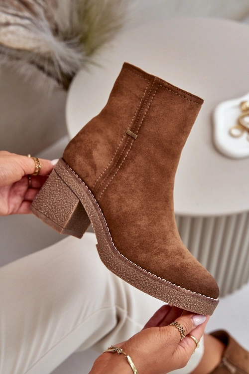 Ocieplane Damskie Botki Eko Zamszowe Khaki Arkesia